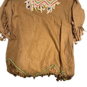 Fringed Brown Poncho with accessories Native American costume